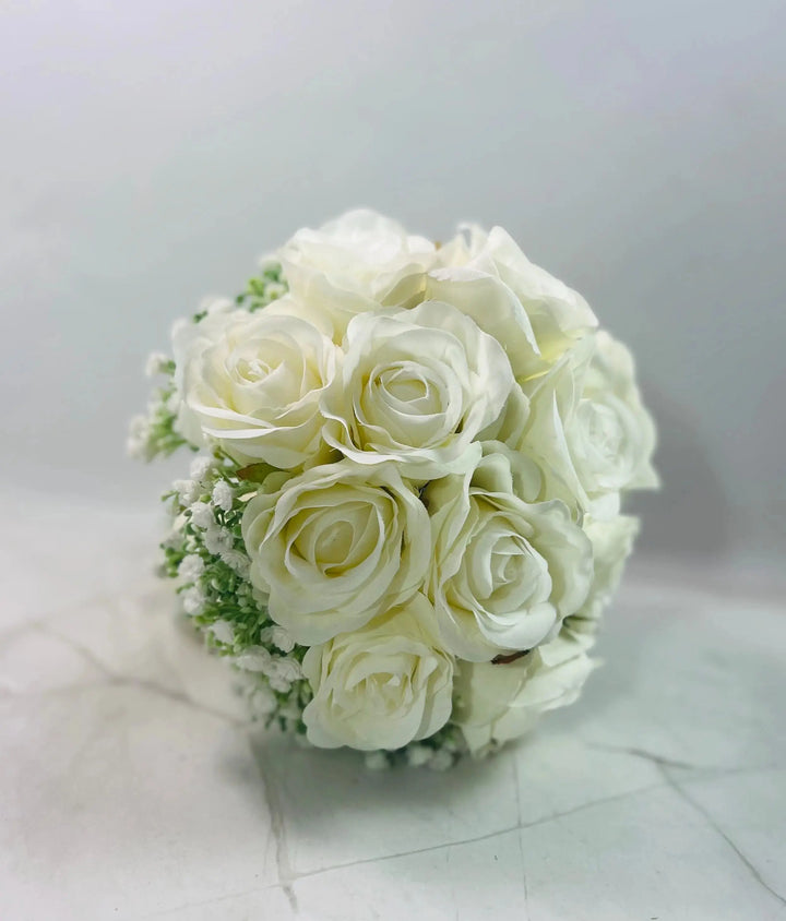 Ivory Rose Bridal Bouquet - Faux Silk Flowers Wedding Flowers Claire De Fleurs