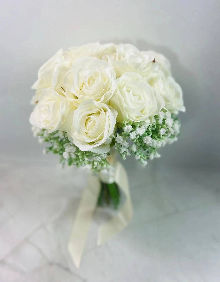 Ivory Rose Bridal Bouquet - Faux Silk Flowers Wedding Flowers Claire De Fleurs