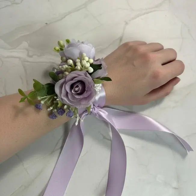 Lilac And Ivory Wrist Corsage Claire De Fleurs