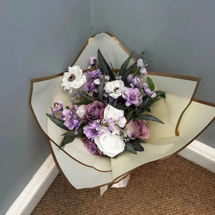 Lilac, Purple &amp; White Artificial Flower Gift Bouquet Claire De Fleurs