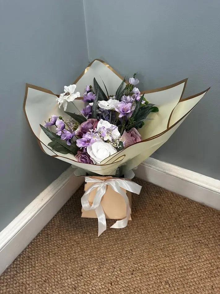 Lilac, Purple &amp; White Artificial Flower Gift Bouquet Claire De Fleurs