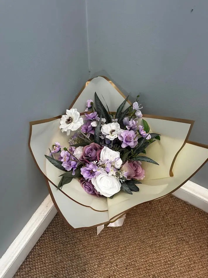 Lilac, Purple &amp; White Artificial Flower Gift Bouquet Claire De Fleurs