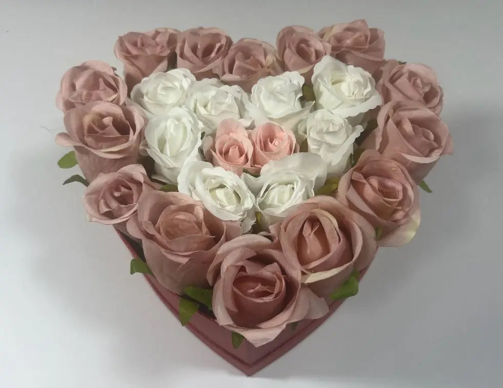 Heart Hat Box Flowers Pink Artificial Silk Roses Flower Hat Box - Valentines/ Mothers Day Claire De Fleurs