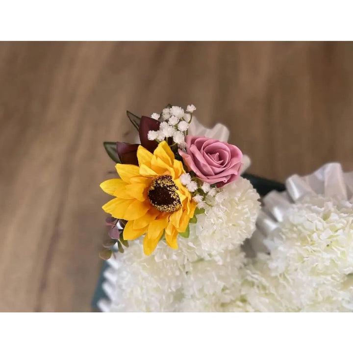 Mum Artificial Silk Flower Letter Tribute Grave Flowers, Pink And Yellow Spray Claire De Fleurs