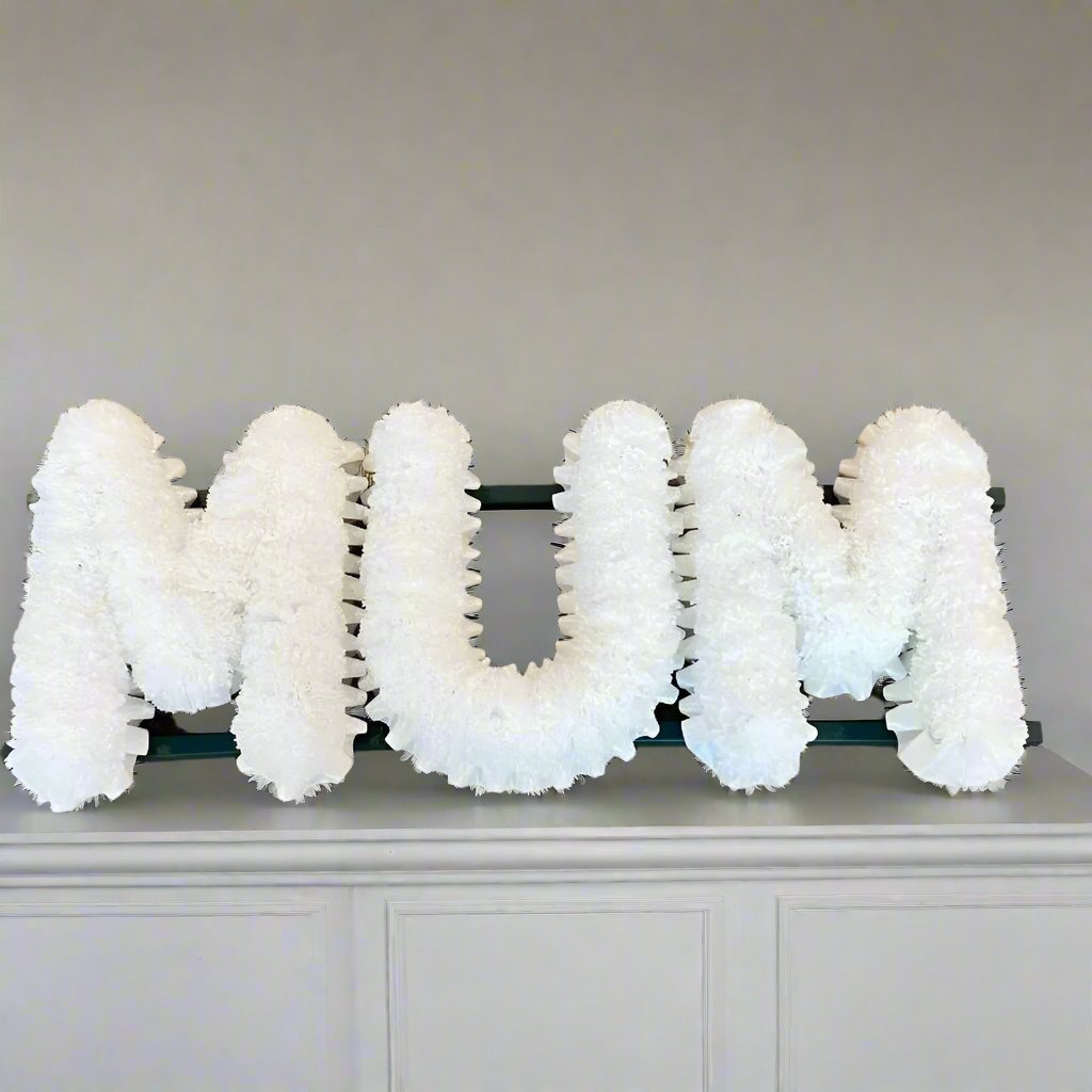Mum Artificial White Silk Flower Letter Tribute Grave Flowers Claire De Fleurs