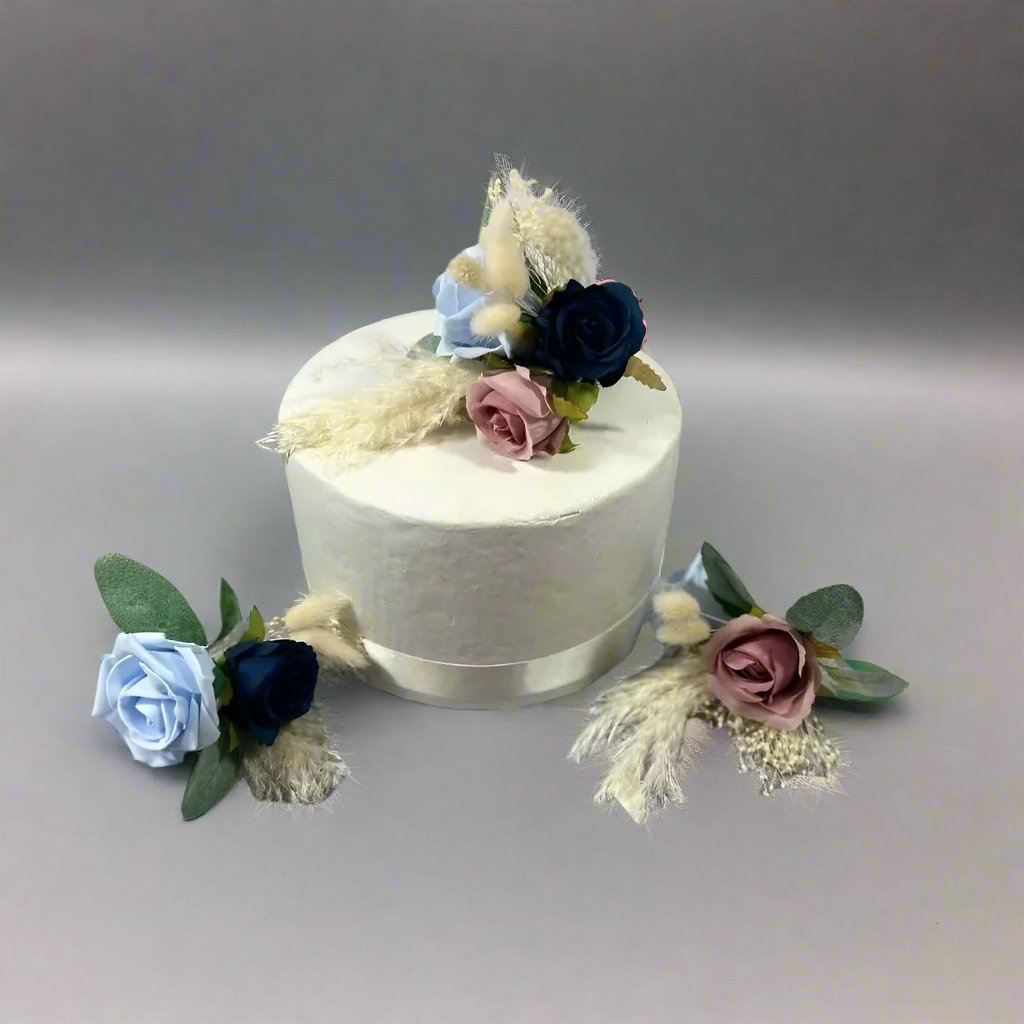 Navy, Dusty Blue And White Cake Flowers Claire De Fleurs