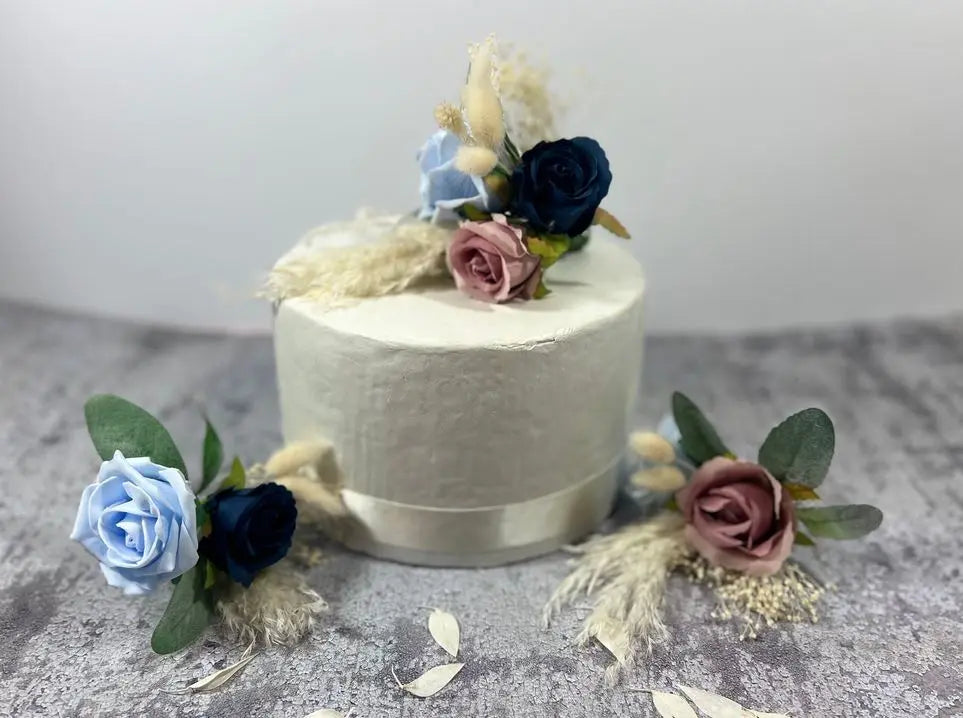 Navy, Dusty Blue And White Cake Flowers Claire De Fleurs