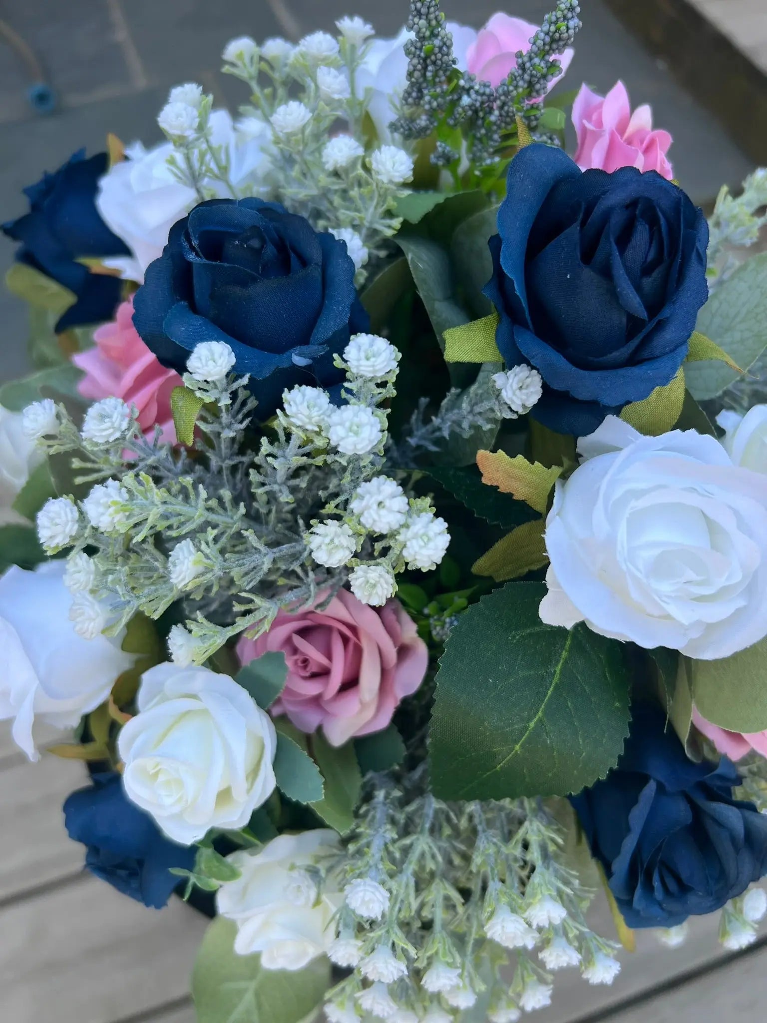 Navy, Pink And White Artificial Round Table Arrangement Claire De Fleurs