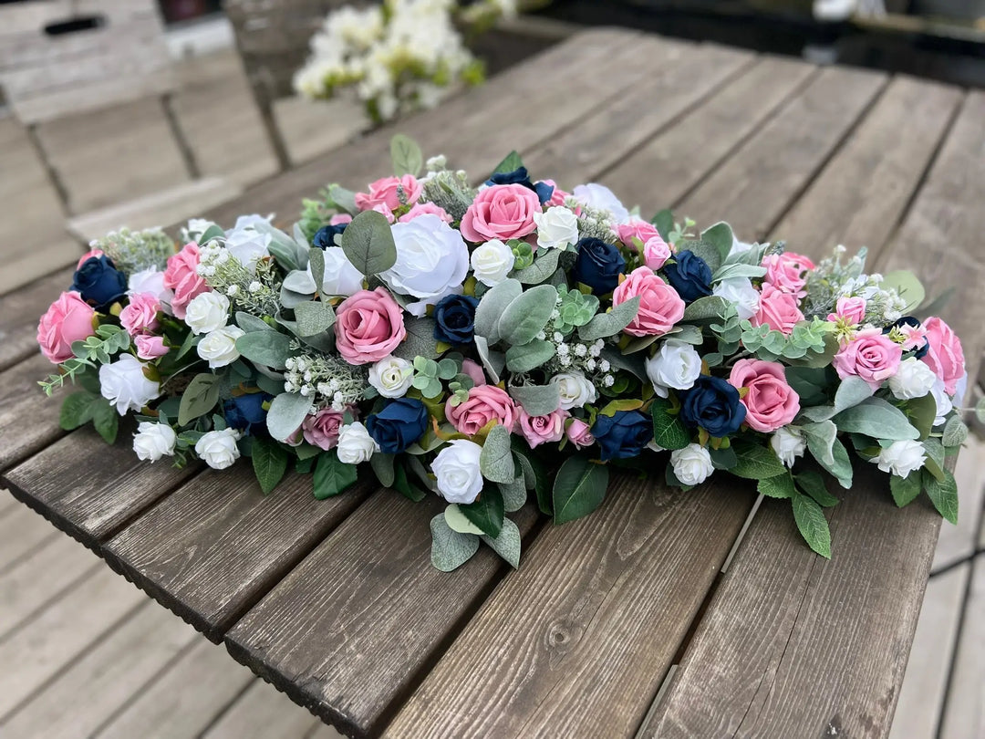 Navy, Pink And White Artificial Table Arrangement Claire De Fleurs