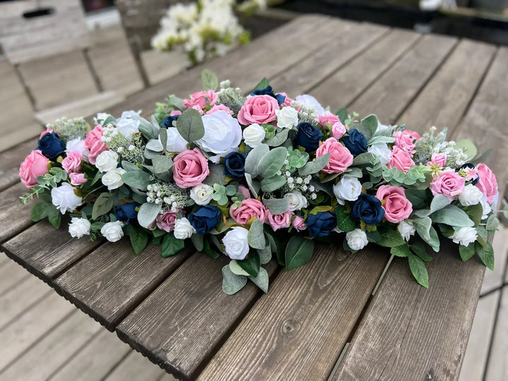 Navy, Pink And White Artificial Table Arrangement Claire De Fleurs