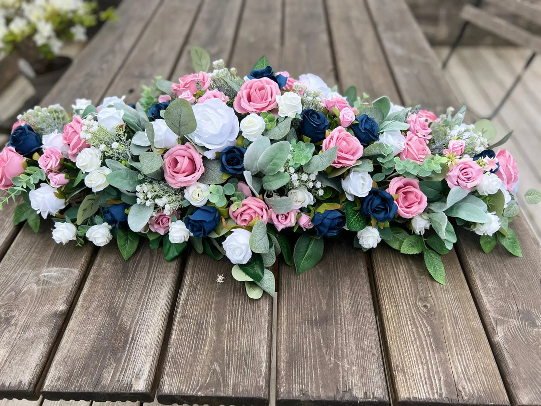 Navy, Pink And White Artificial Table Arrangement Claire De Fleurs