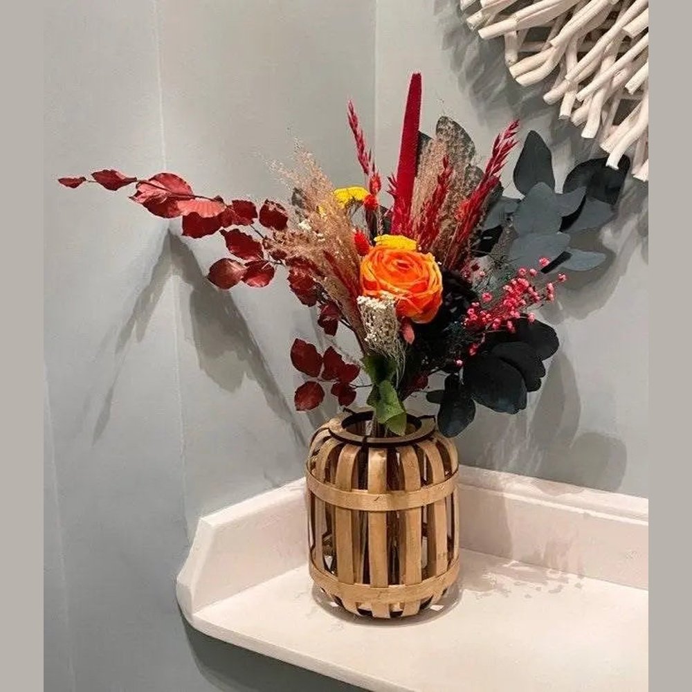 Orange And Red Rose Dried Bouquet - Artificial Flowers | Claire De Fleurs