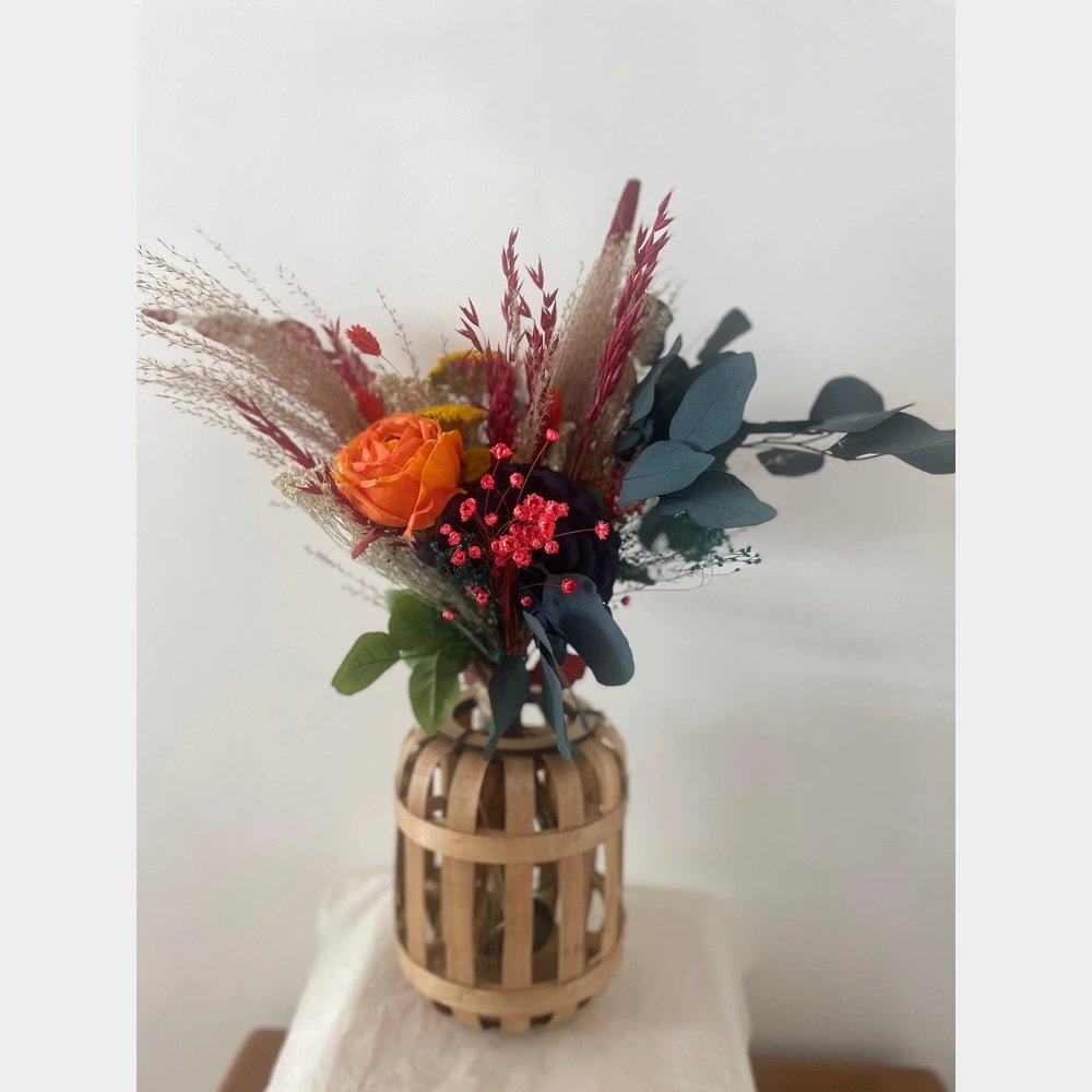 Orange And Red Rose Dried Bouquet - Artificial Flowers | Claire De Fleurs