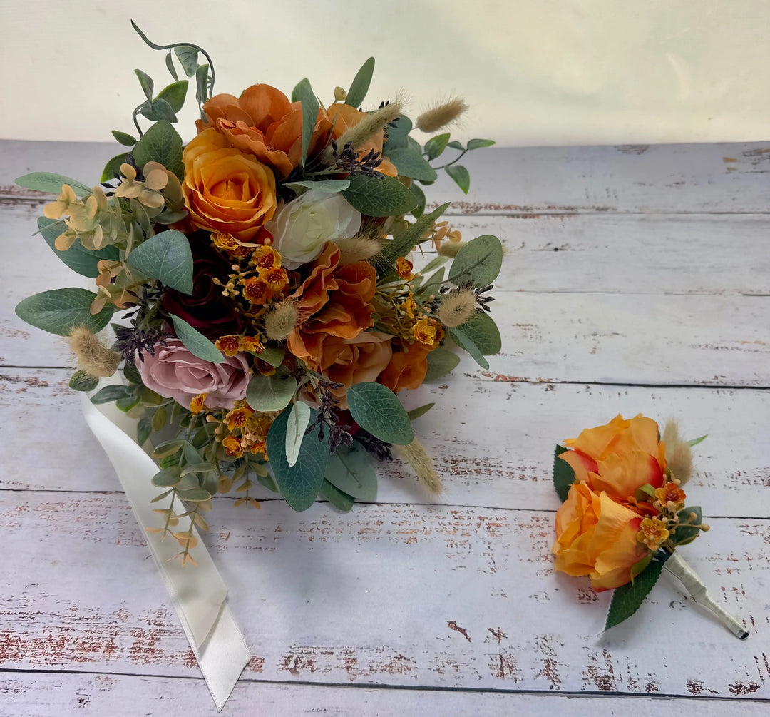 Orange Autumnal Artificial Wedding Bouquet Claire De Fleurs