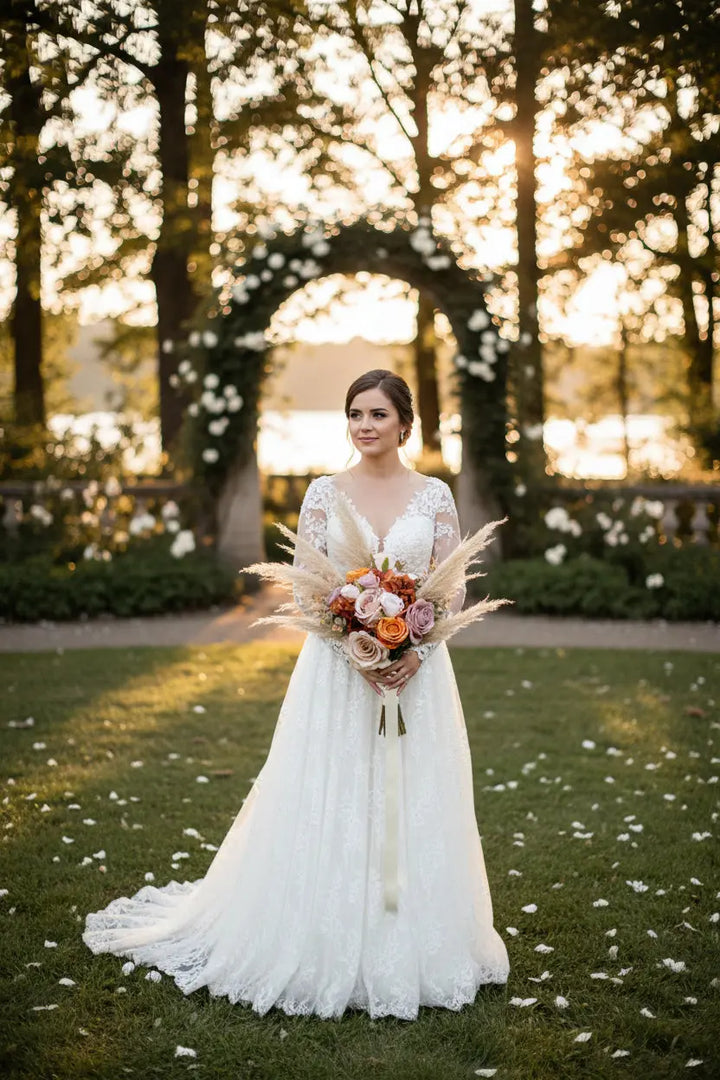 Orange, Nude Pampas Grass Wedding Bouquet Claire De Fleurs