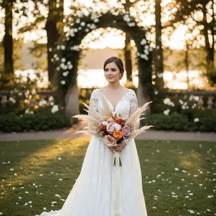 Orange, Nude Pampas Grass Wedding Bouquet Claire De Fleurs