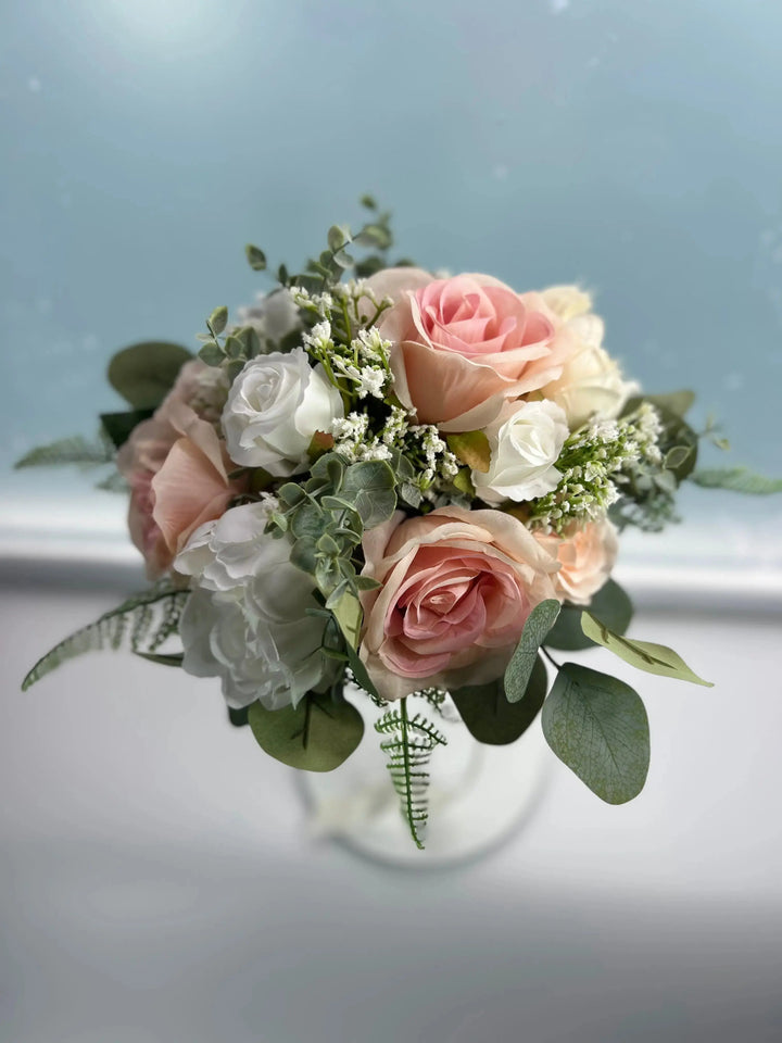 Peach, Nude And White Rose Artificial Wedding Bouquet Package Claire De Fleurs