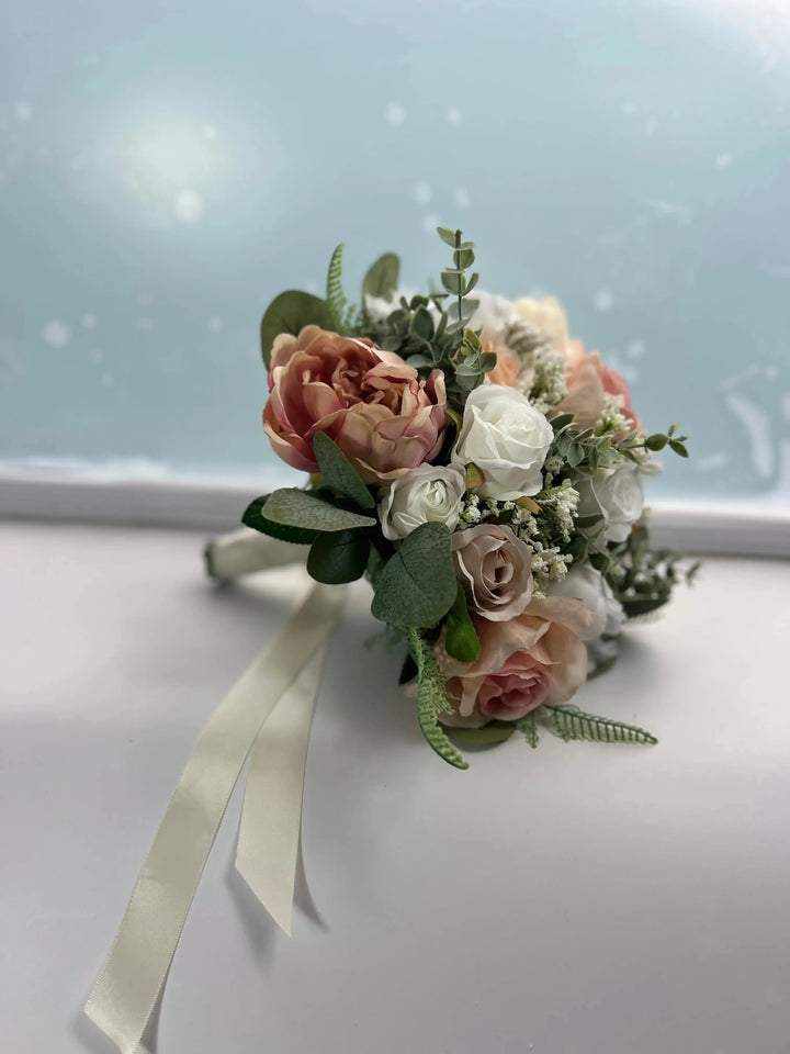 Peach, Nude And White Rose Artificial Wedding Bouquet Package Claire De Fleurs