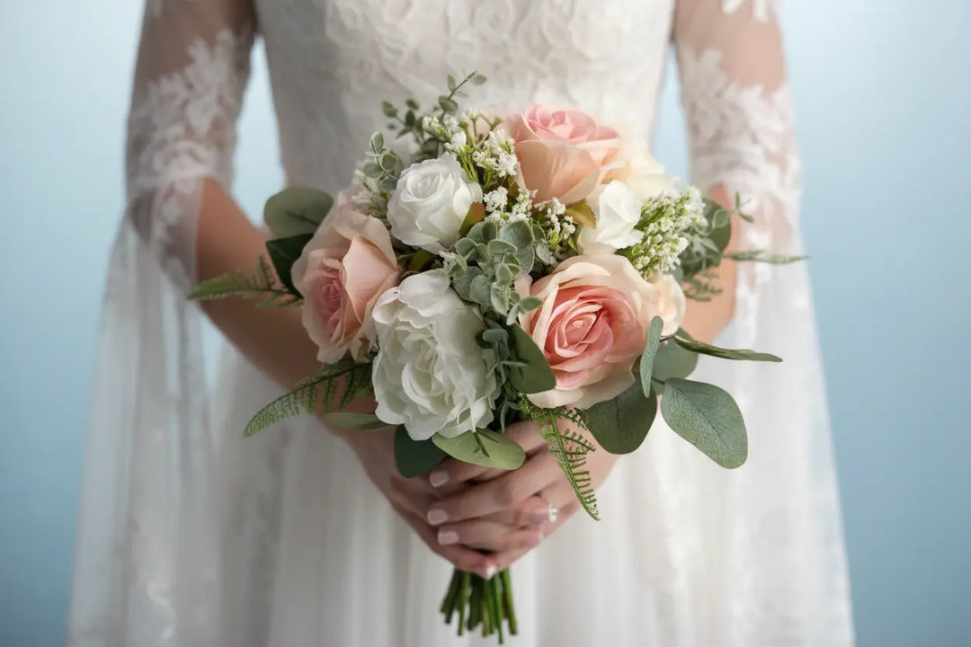 Peach And White Rose Bridal Bouquet Package Claire De Fleurs