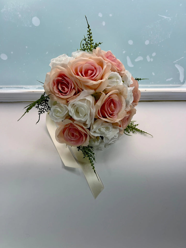 Peach And White Rose Wedding Bouquet Claire De Fleurs