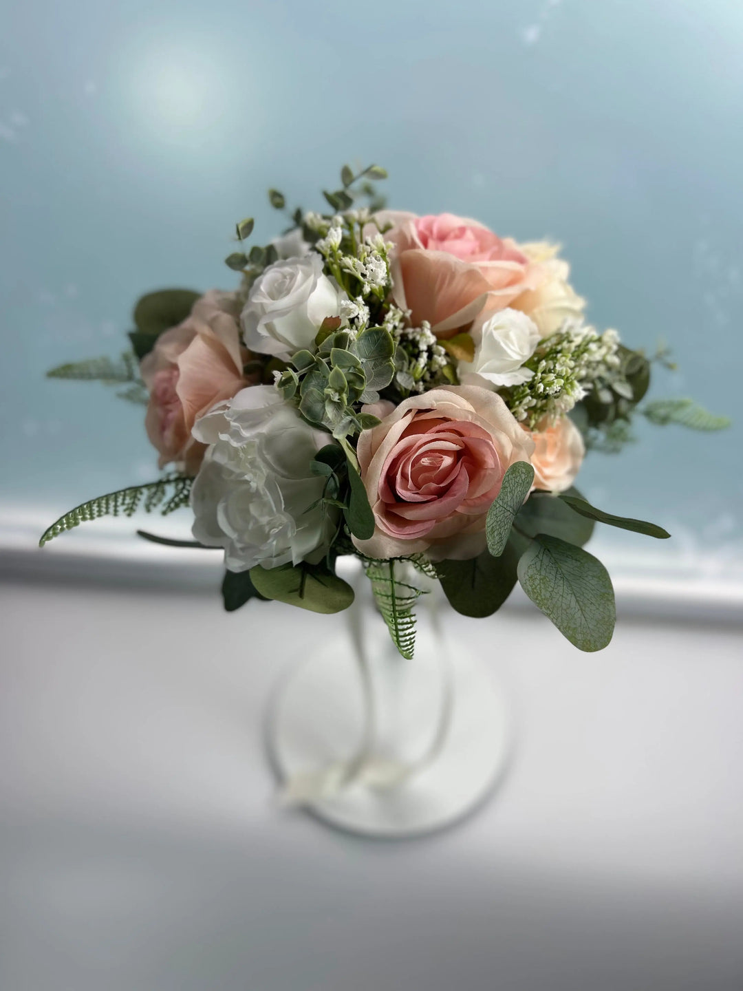 Peach, Nude And White Rose Artificial Wedding Bouquet Package Claire De Fleurs