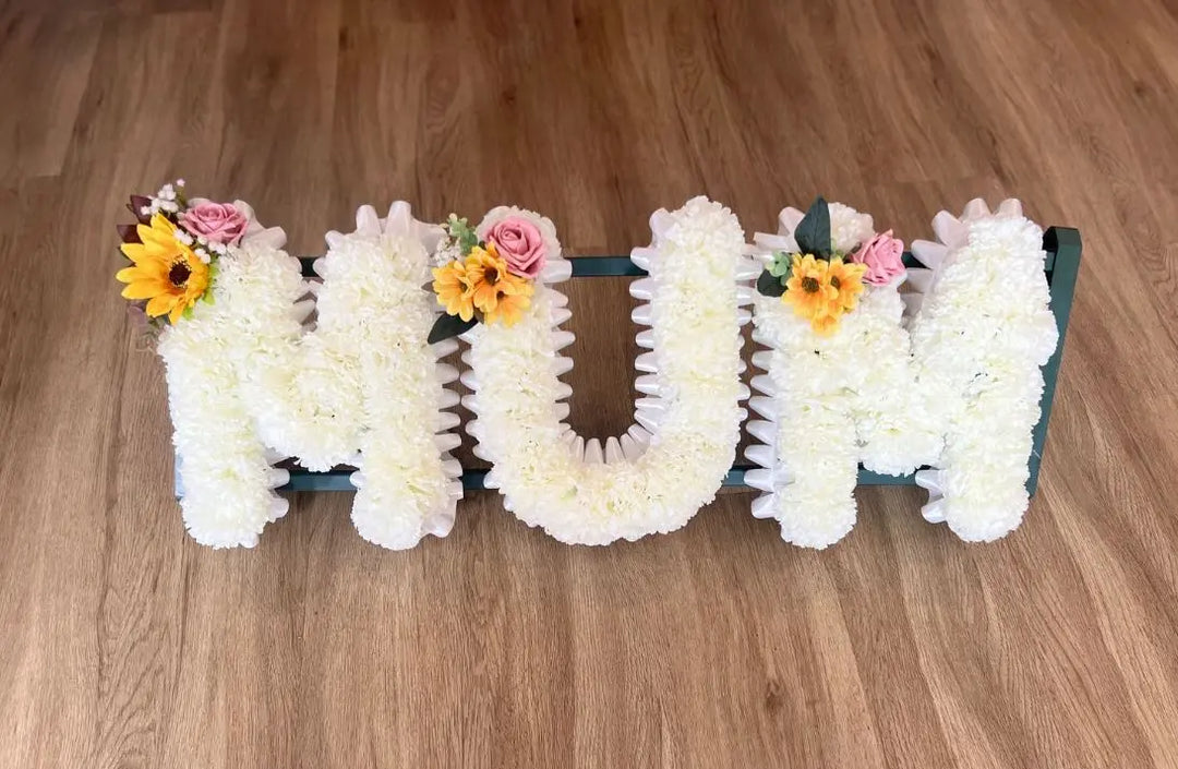 Personlised Floral White Silk Flower Letter Tribute Grave Flowers Claire De Fleurs