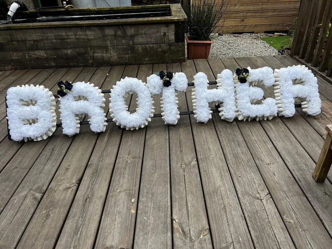 Personlised Floral White Silk Flower Letter Tribute Grave Flowers Claire De Fleurs