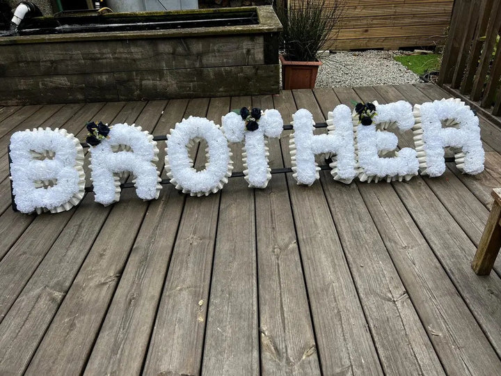 Personlised Floral White Silk Flower Letter Tribute Grave Flowers Claire De Fleurs