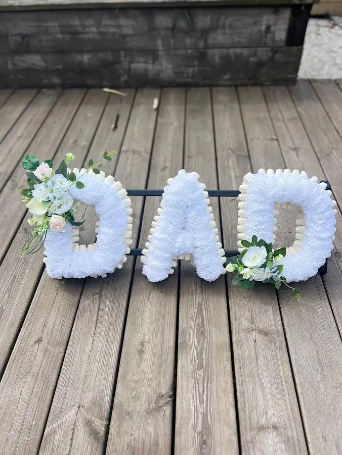 Personlised Floral White Silk Flower Letter Tribute Grave Flowers Claire De Fleurs