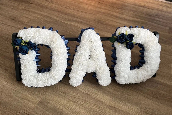 Personlised Floral White Silk Flower Letter Tribute Grave Flowers Claire De Fleurs