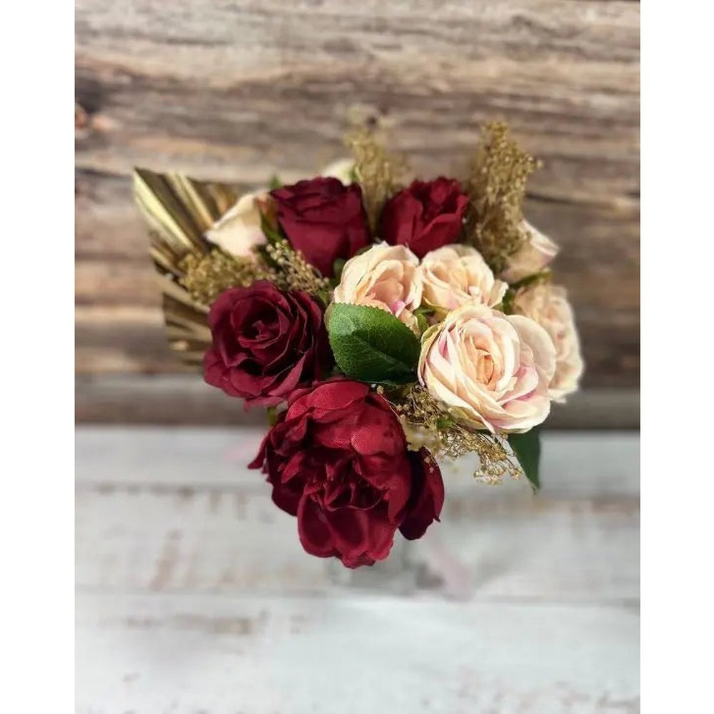 Pink And Red, Gold Valentine Arrangement - Artificial Silk Flowers For Valentines Claire De Fleurs