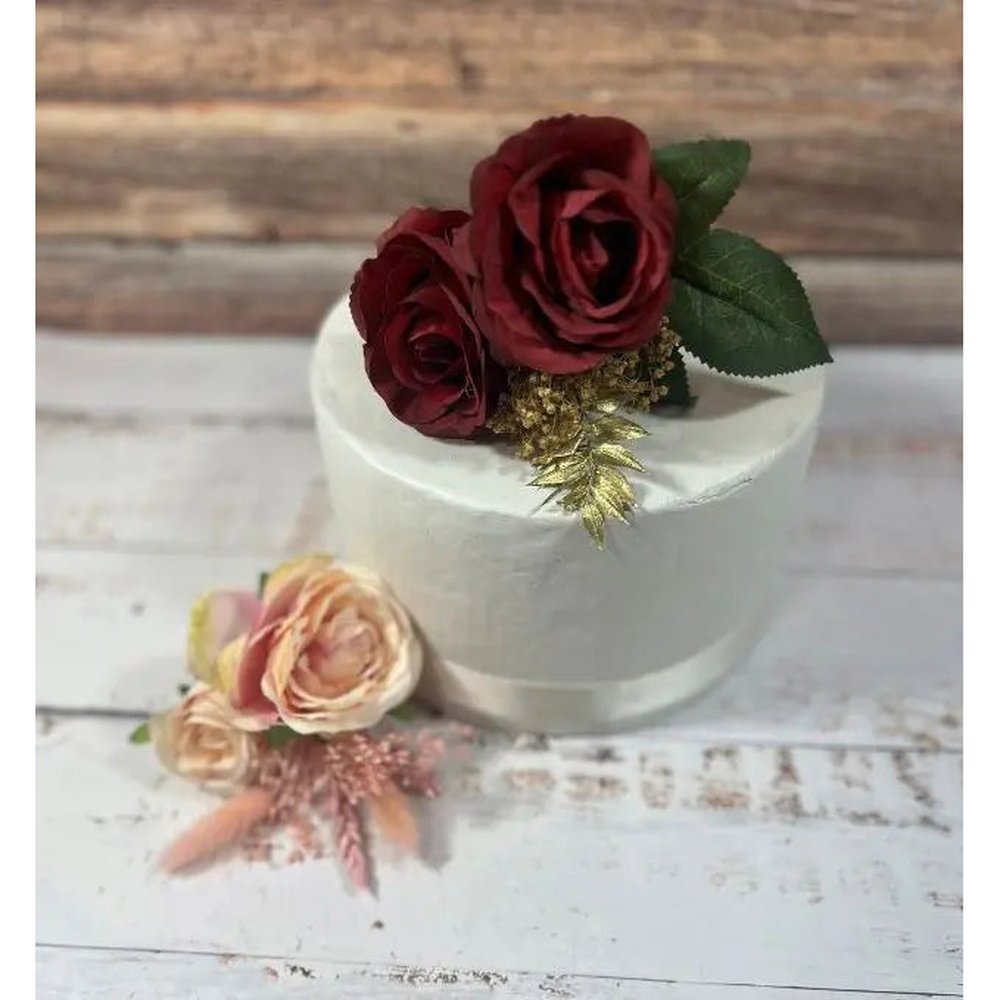 Pink And Red, Gold Valentine Cake Flowers Toppers - Artificial Silk Flowers For Valentines, Anniversary Birthday Claire De Fleurs