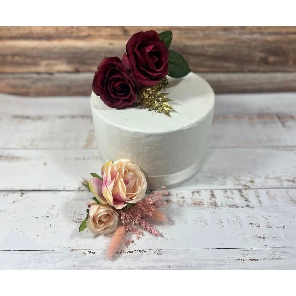 Pink And Red, Gold Valentine Cake Flowers Toppers - Artificial Silk Flowers For Valentines, Anniversary Birthday Claire De Fleurs