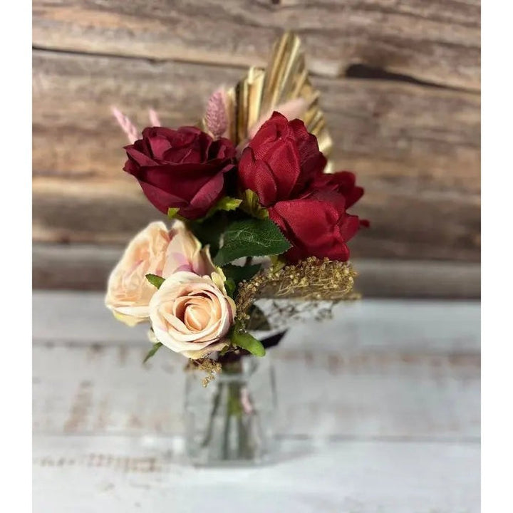 Pink And Red, Gold Valentine Mini Bunch- Artificial Silk Flowers For Valentines, Anniversary Birthday Claire De Fleurs