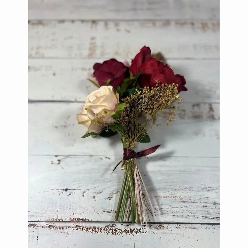 Pink And Red, Gold Valentine Mini Bunch- Artificial Silk Flowers For Valentines, Anniversary Birthday Claire De Fleurs