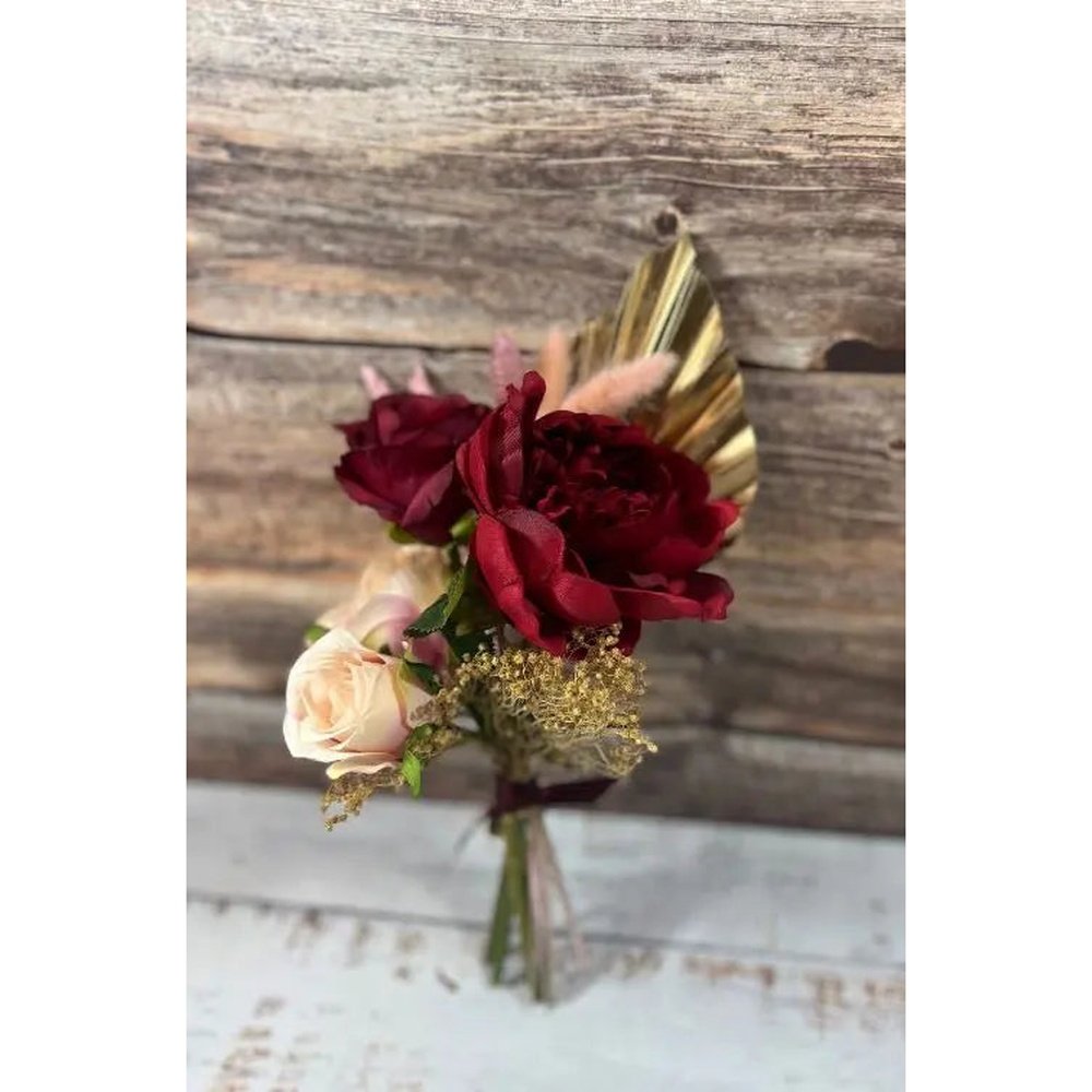 Pink And Red, Gold Valentine Mini Bunch- Artificial Silk Flowers For Valentines, Anniversary Birthday Claire De Fleurs