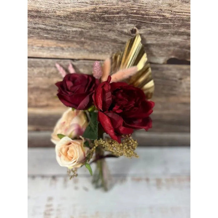 Pink And Red, Gold Valentine Mini Bunch- Artificial Silk Flowers For Valentines, Anniversary Birthday Claire De Fleurs
