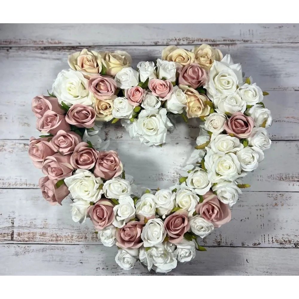 Pink And White Rose Heart Shaped Artificial Flowers Memorial Wreath Claire De Fleurs