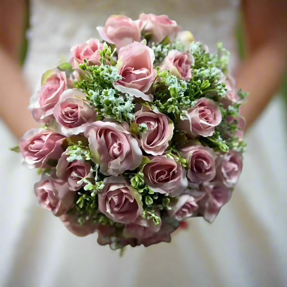 Pink Rose And Gypsophila Bouquet Claire De Fleurs