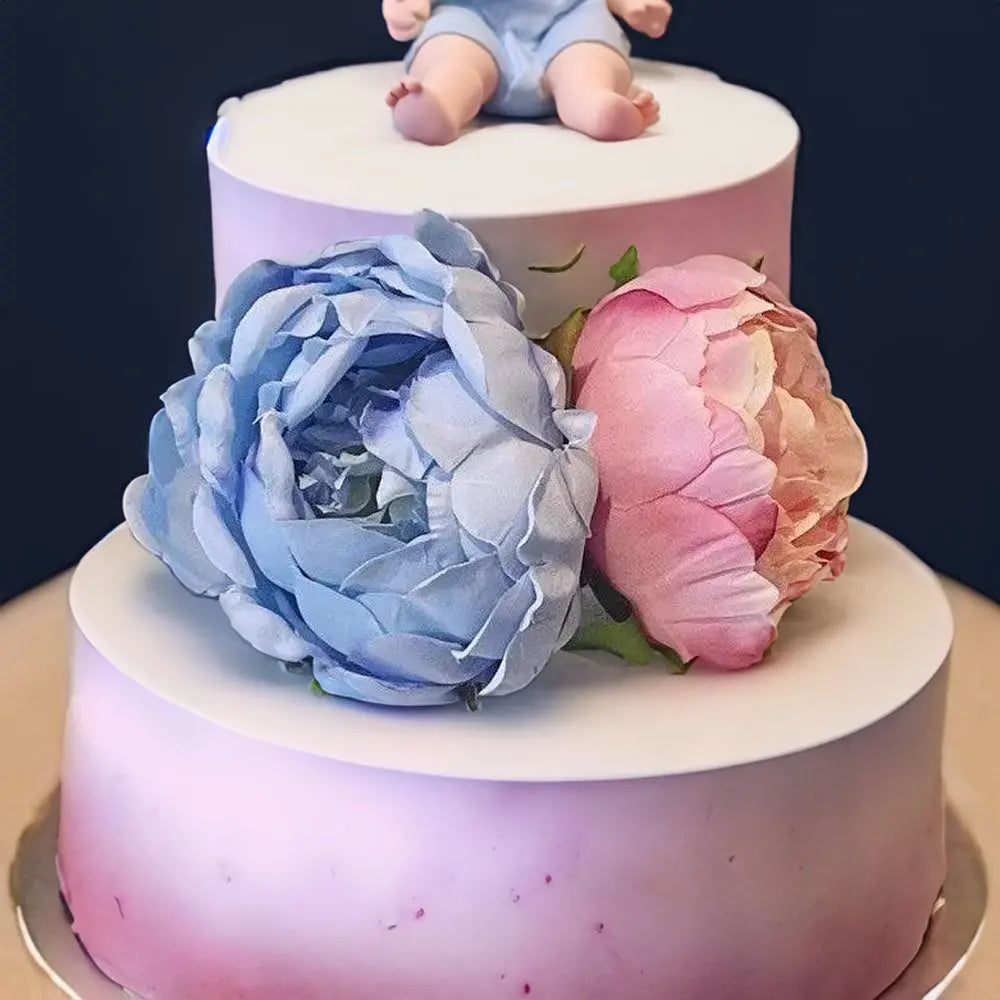 Pink & Blue Peonies Cake Flowers Claire De Fleurs