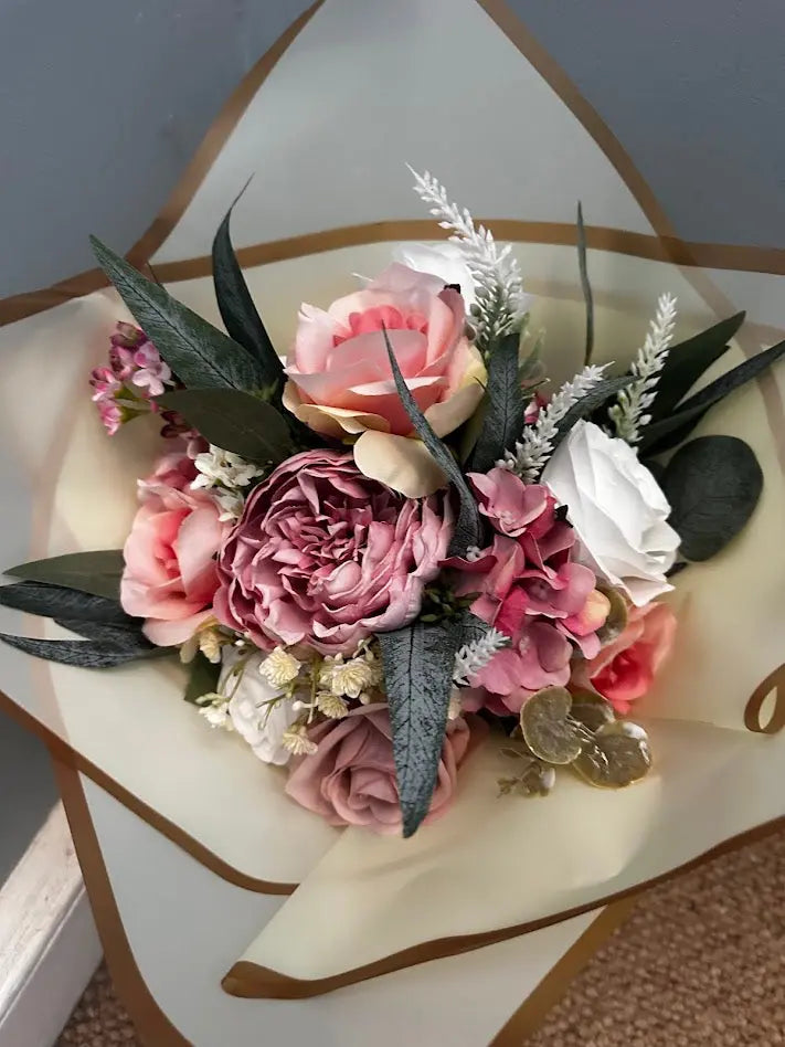 Pink &amp; White Artificial Flower Gift Bouquet Claire De Fleurs