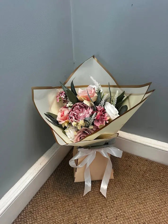 Pink &amp; White Artificial Flower Gift Bouquet Claire De Fleurs