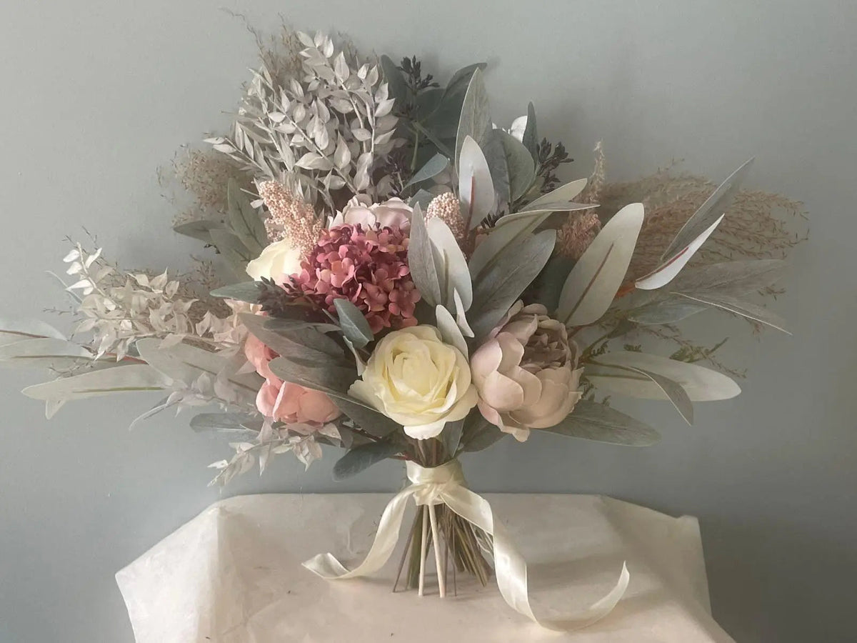 Bouquet Collection of Cream & Pink Peonies & Roses - Artificial Flowers | Claire De Fleurs