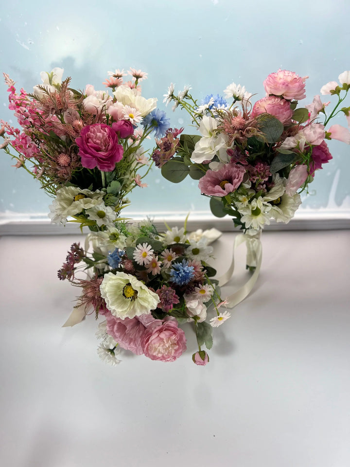 Pink and White Artificial Wildflowers Wedding Bouquet Package Claire De Fleurs