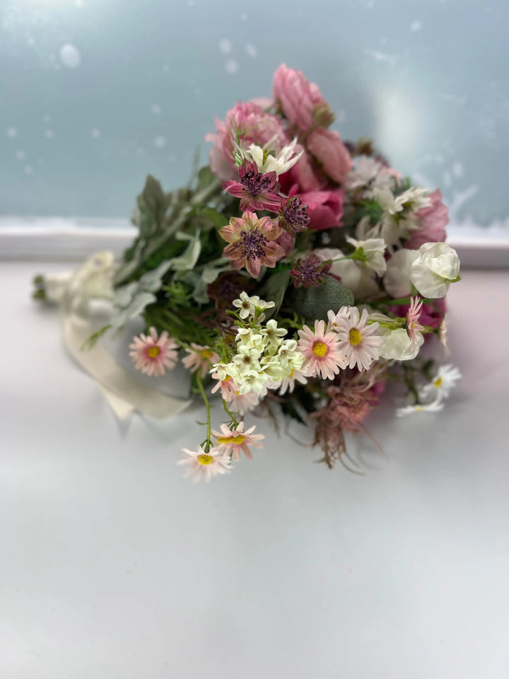 Pink and White Artificial Wildflowers Wedding Bouquet Package Claire De Fleurs
