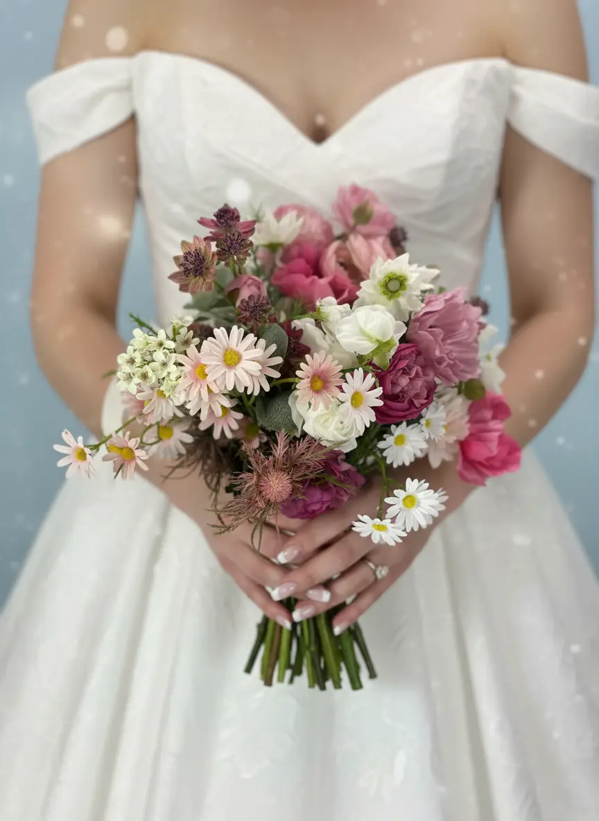 Pink and White Artificial Wildflowers Wedding Bouquet Package Claire De Fleurs