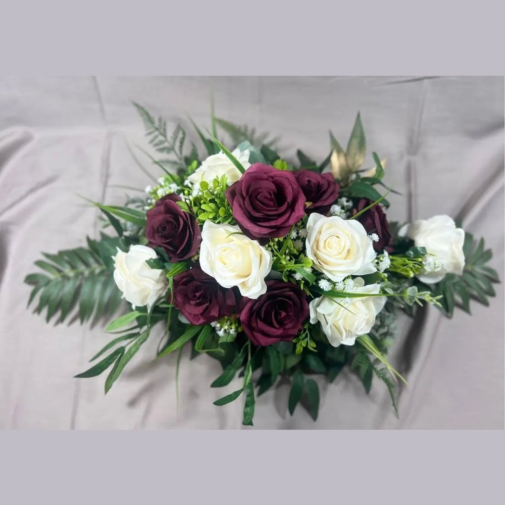 Red And Ivory Rose Funeral Tribute Faux Flowers Claire De Fleurs