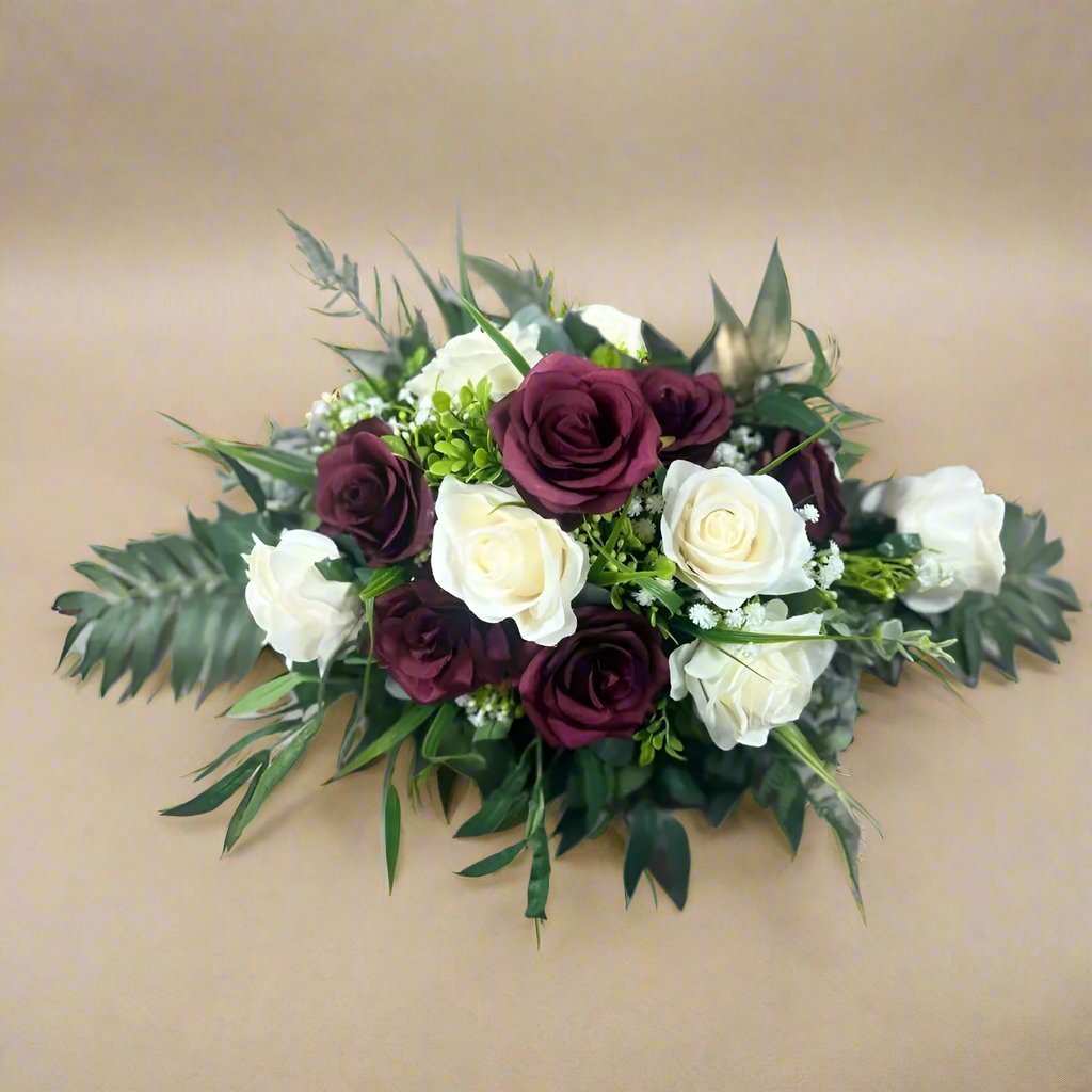 Red And Ivory Rose Funeral Tribute Faux Flowers Claire De Fleurs