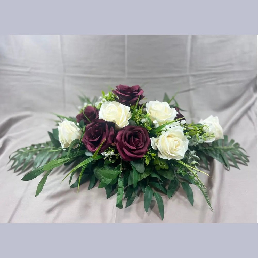 Red And Ivory Rose Funeral Tribute Faux Flowers Claire De Fleurs