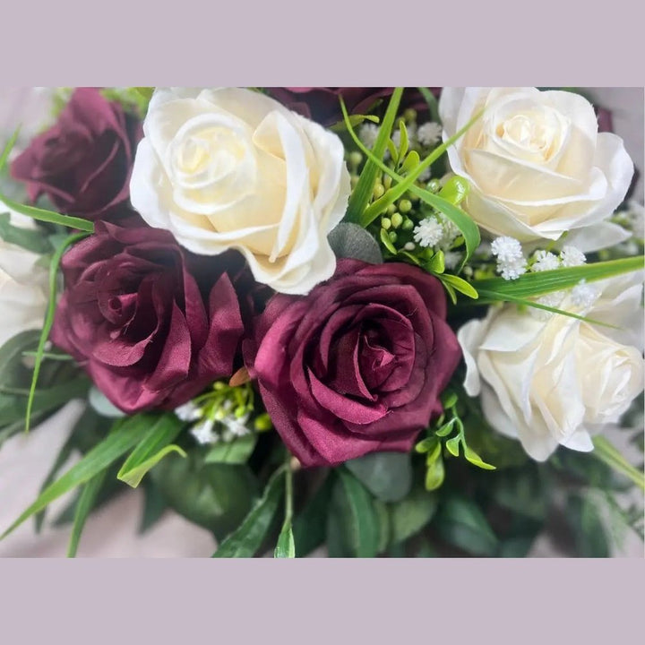 Red And Ivory Rose Funeral Tribute Faux Flowers Claire De Fleurs